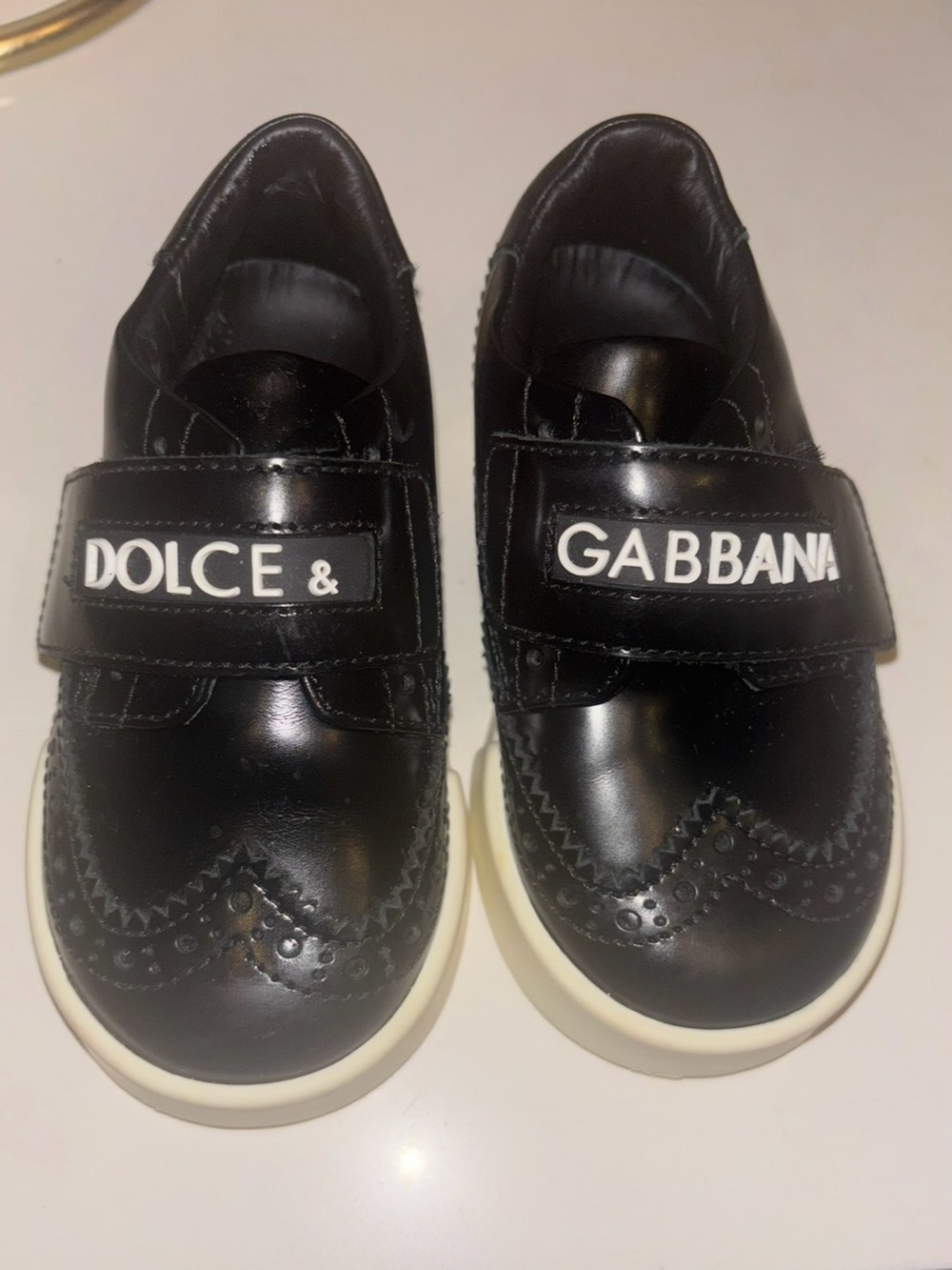 Dolce & Gabbana Black Leather Kids Brogue-Style Velcro Shoes